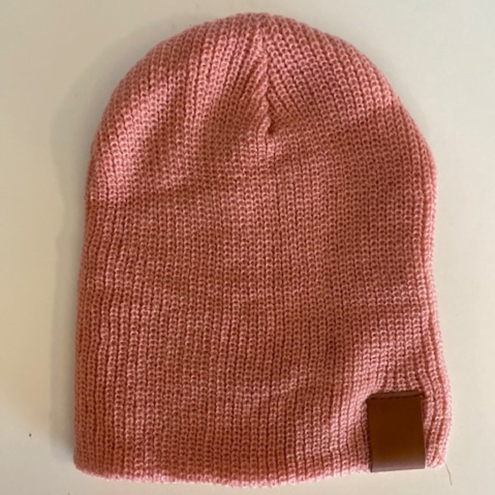 Kids Unisex Beanie, Pink, Leather Tag